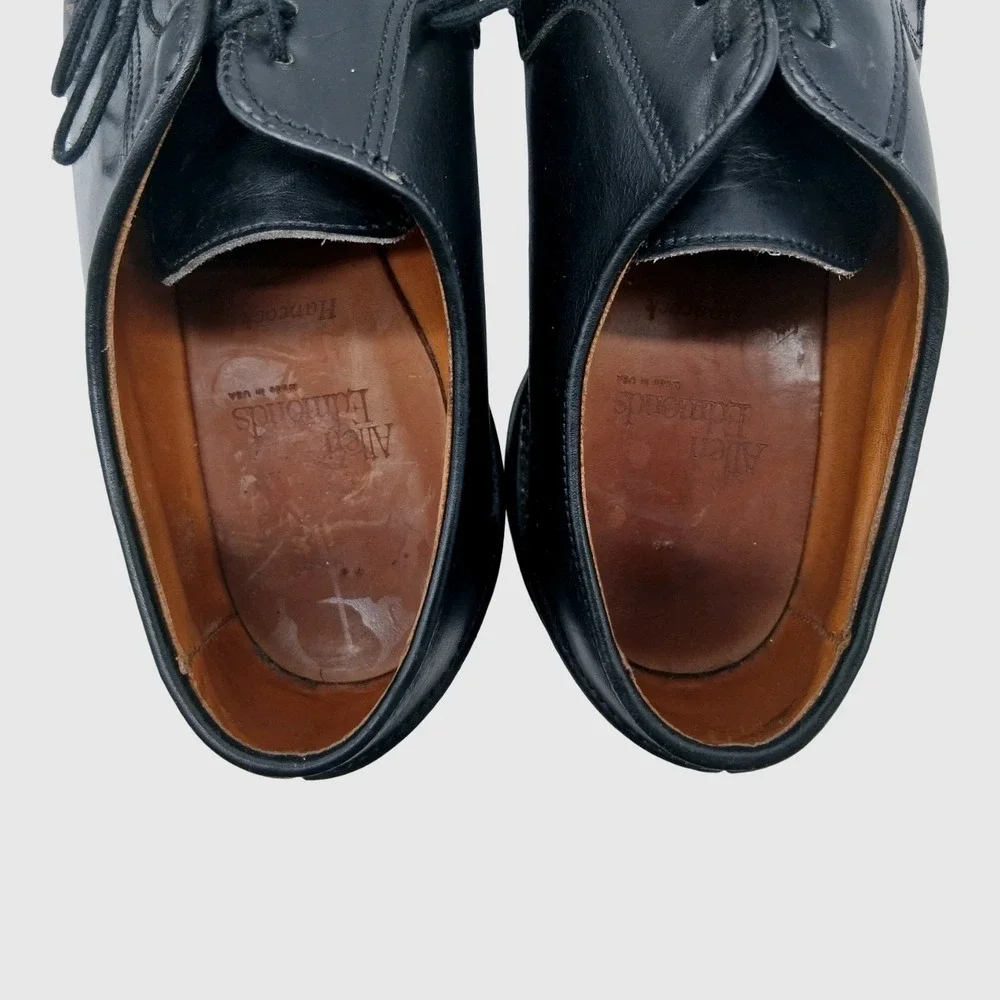 Allen Edmonds Hancock Shoes Mens Size 9 Black Leather Apron Toe Derby Made USA